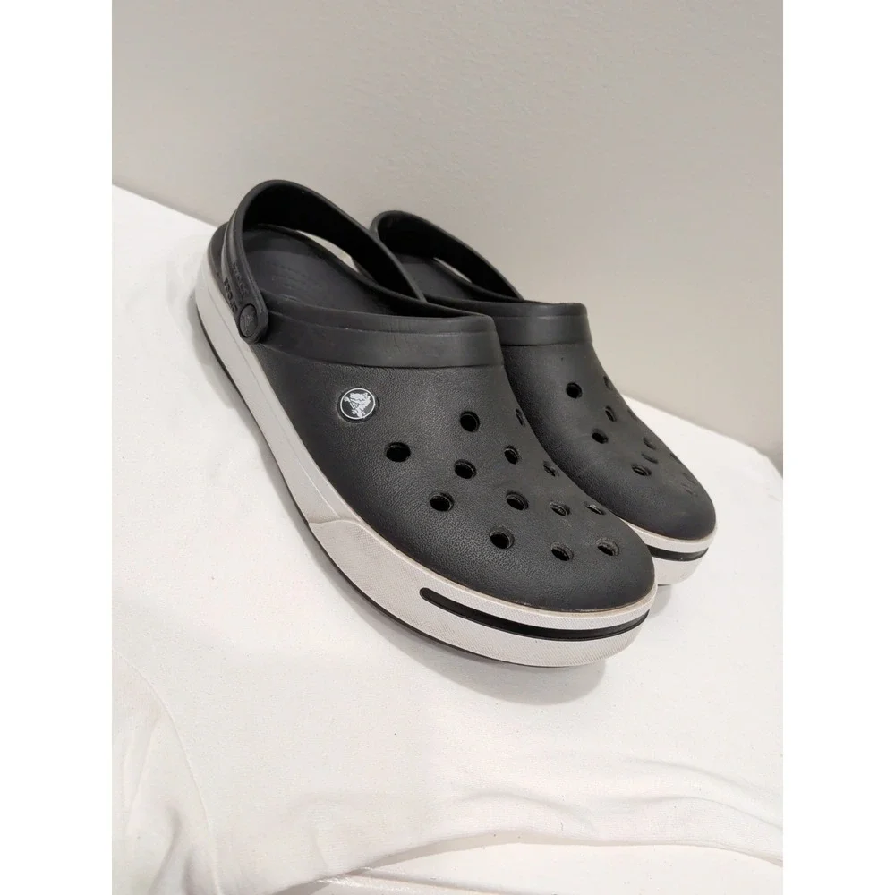 Crocs Crocband II Clogs Mens Sz 11 Lightweight Black White Band